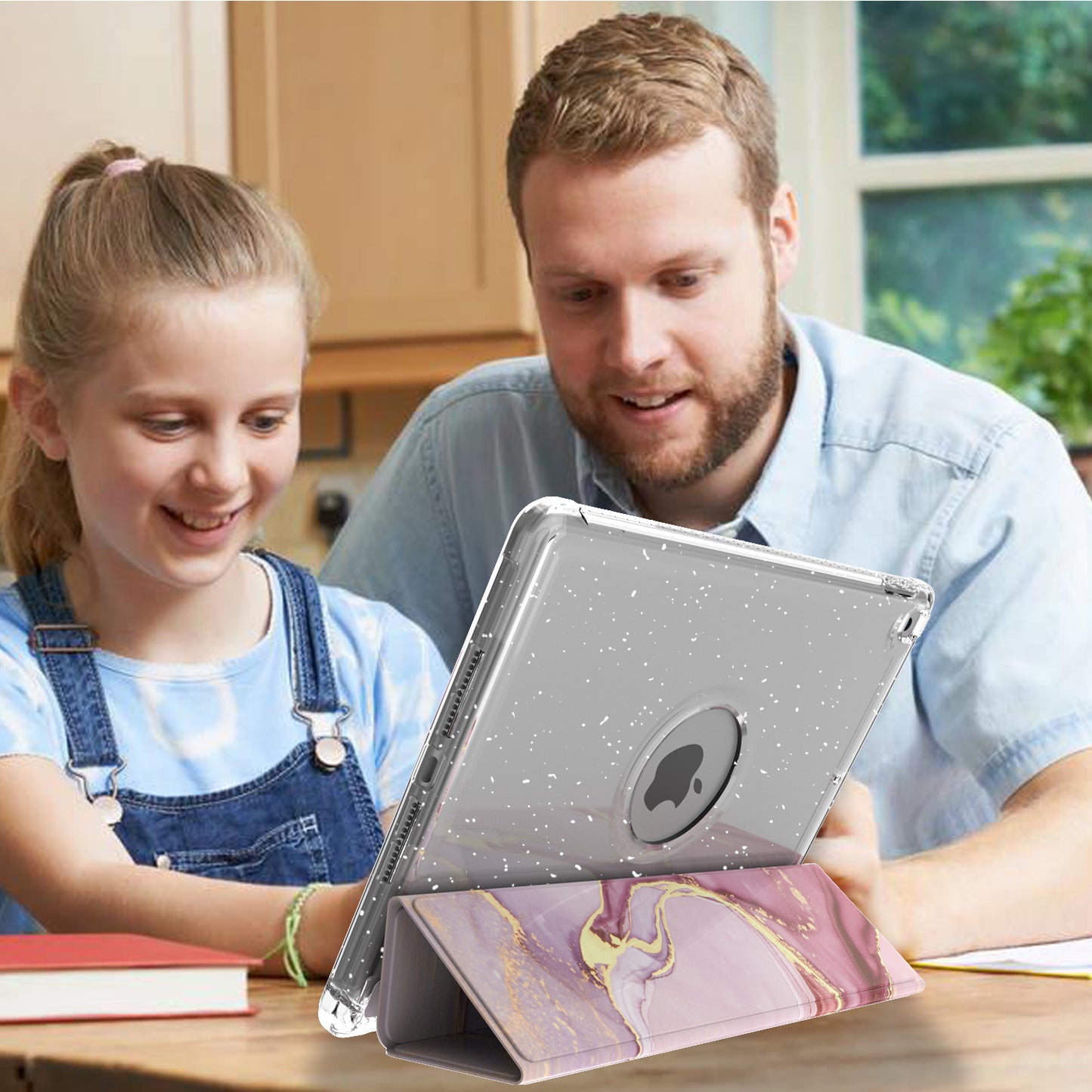 For iPad 10.2 (2021)/(2020)/(2019) Trifold Stand TPU+PU Leather Glittery Sequins Pattern Stylish Tablet Case Cover