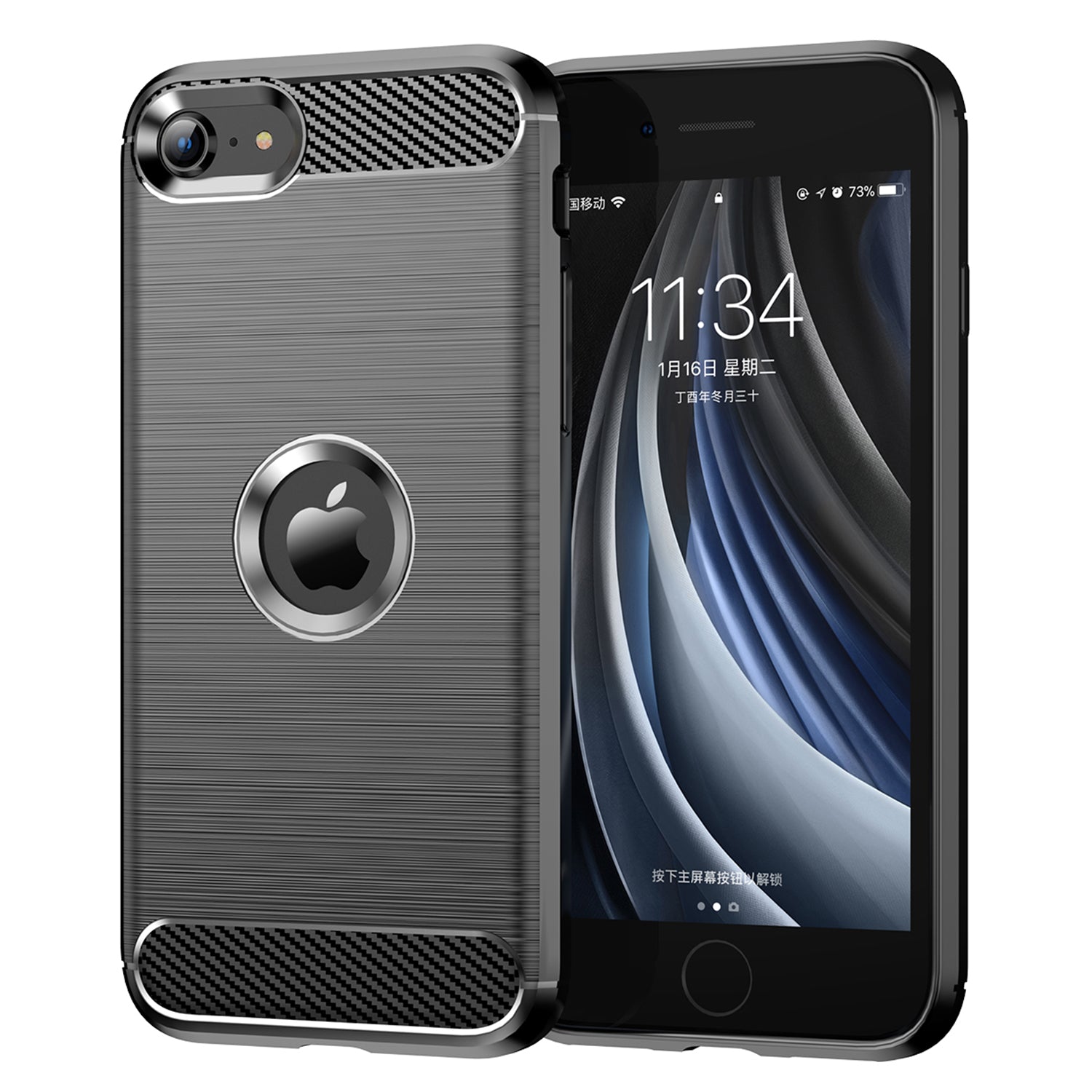 For iPhone SE 2022/SE 2020 Carbon Fiber Texture Brushed Surface 1.8mm TPU Phone Case Shell