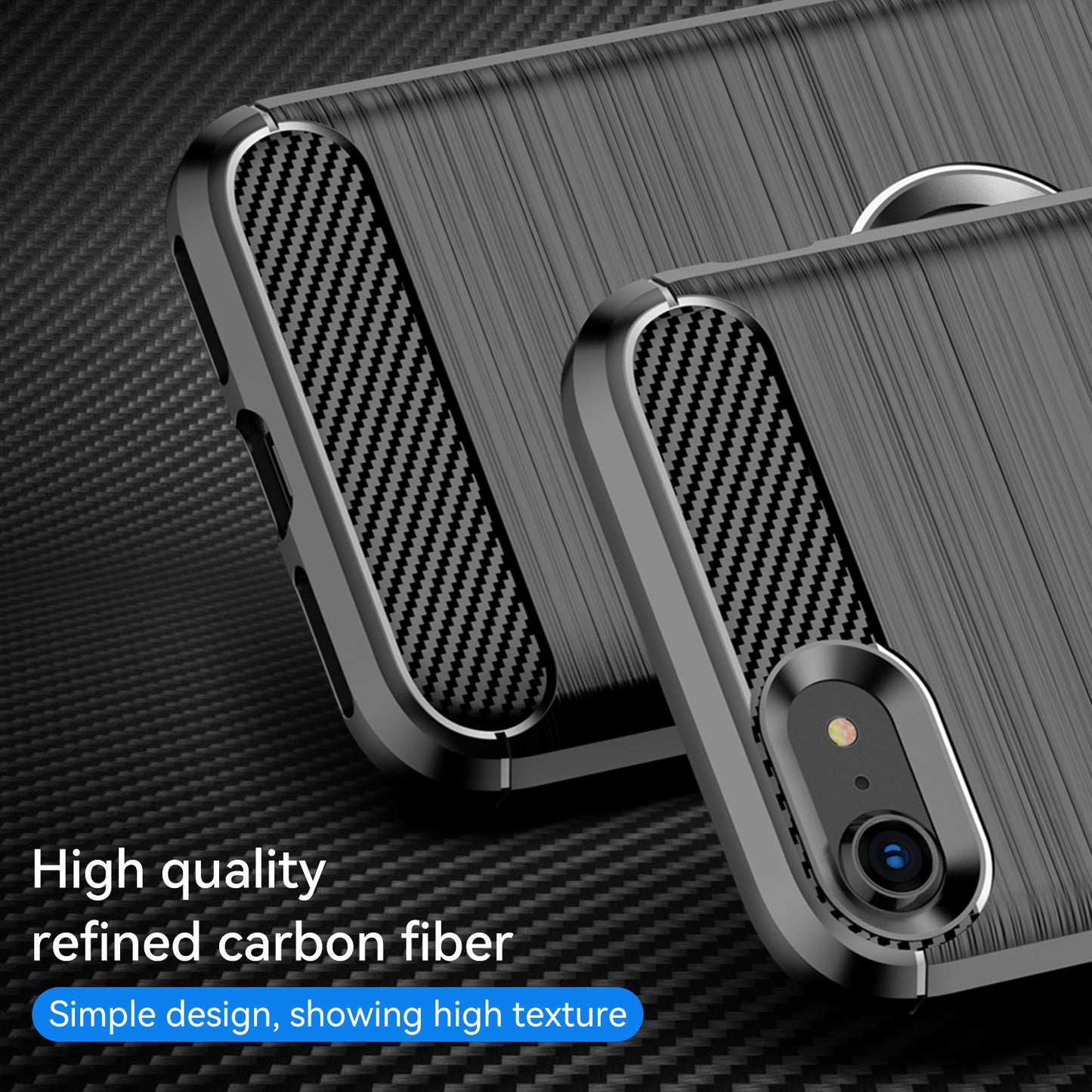 For iPhone SE 2022/SE 2020 Carbon Fiber Texture Brushed Surface 1.8mm TPU Phone Case Shell