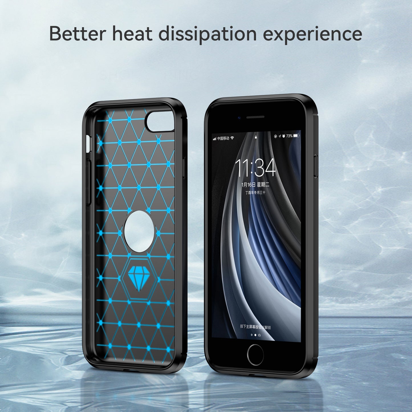 For iPhone SE 2022/SE 2020 Carbon Fiber Texture Brushed Surface 1.8mm TPU Phone Case Shell