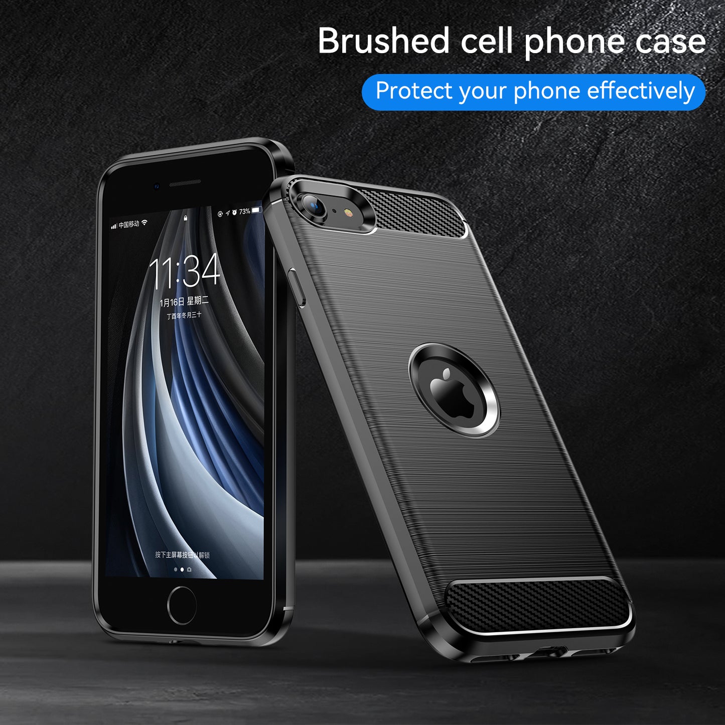 For iPhone SE 2022/SE 2020 Carbon Fiber Texture Brushed Surface 1.8mm TPU Phone Case Shell