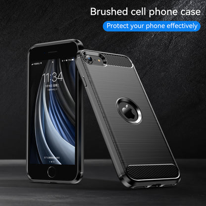 For iPhone SE 2022/SE 2020 Carbon Fiber Texture Brushed Surface 1.8mm TPU Phone Case Shell