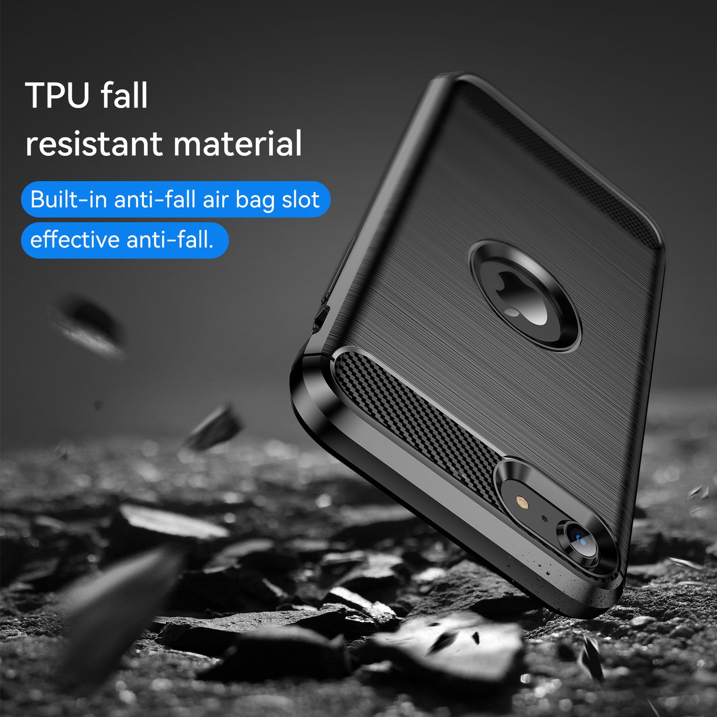 For iPhone SE 2022/SE 2020 Carbon Fiber Texture Brushed Surface 1.8mm TPU Phone Case Shell