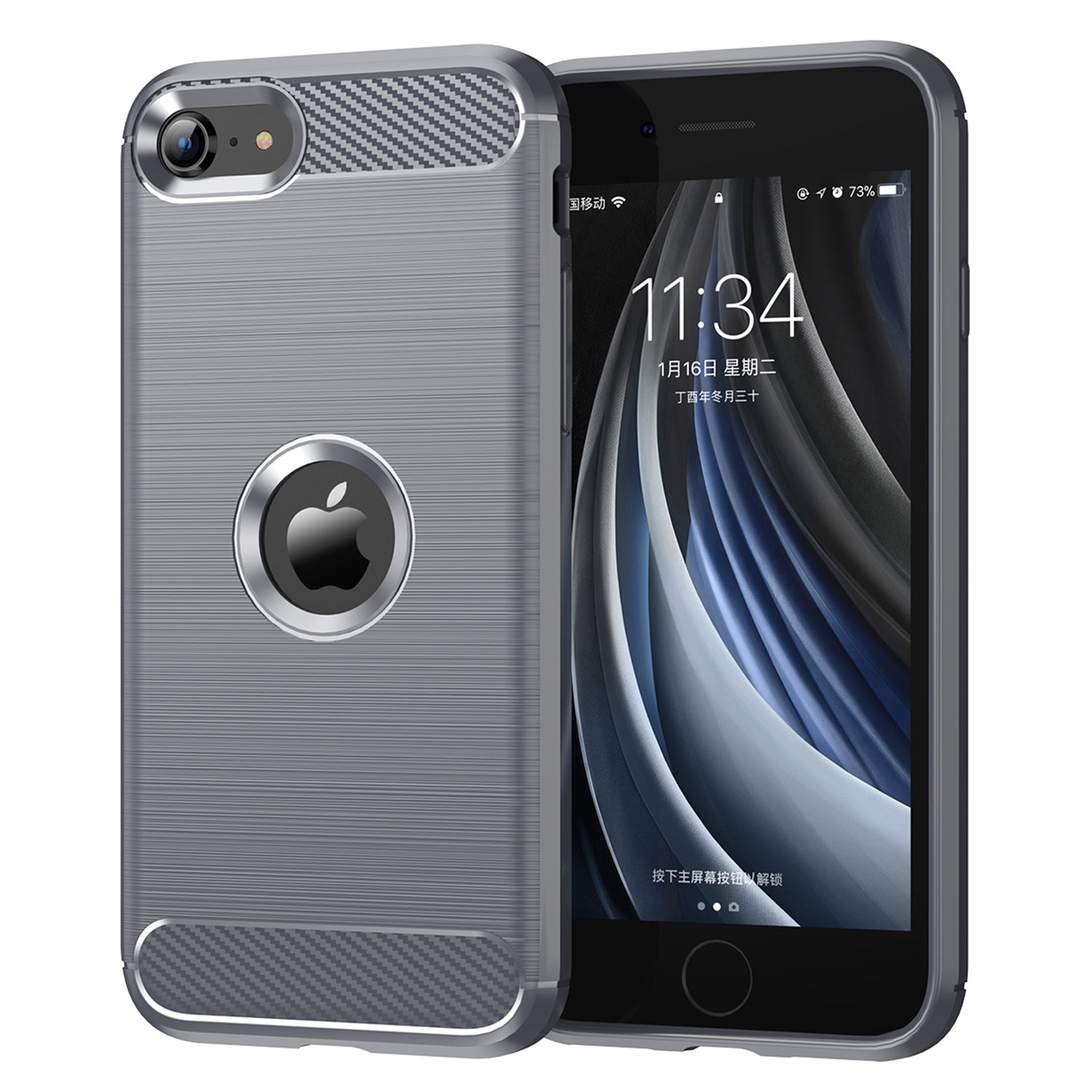 For iPhone SE 2022/SE 2020 Carbon Fiber Texture Brushed Surface 1.8mm TPU Phone Case Shell