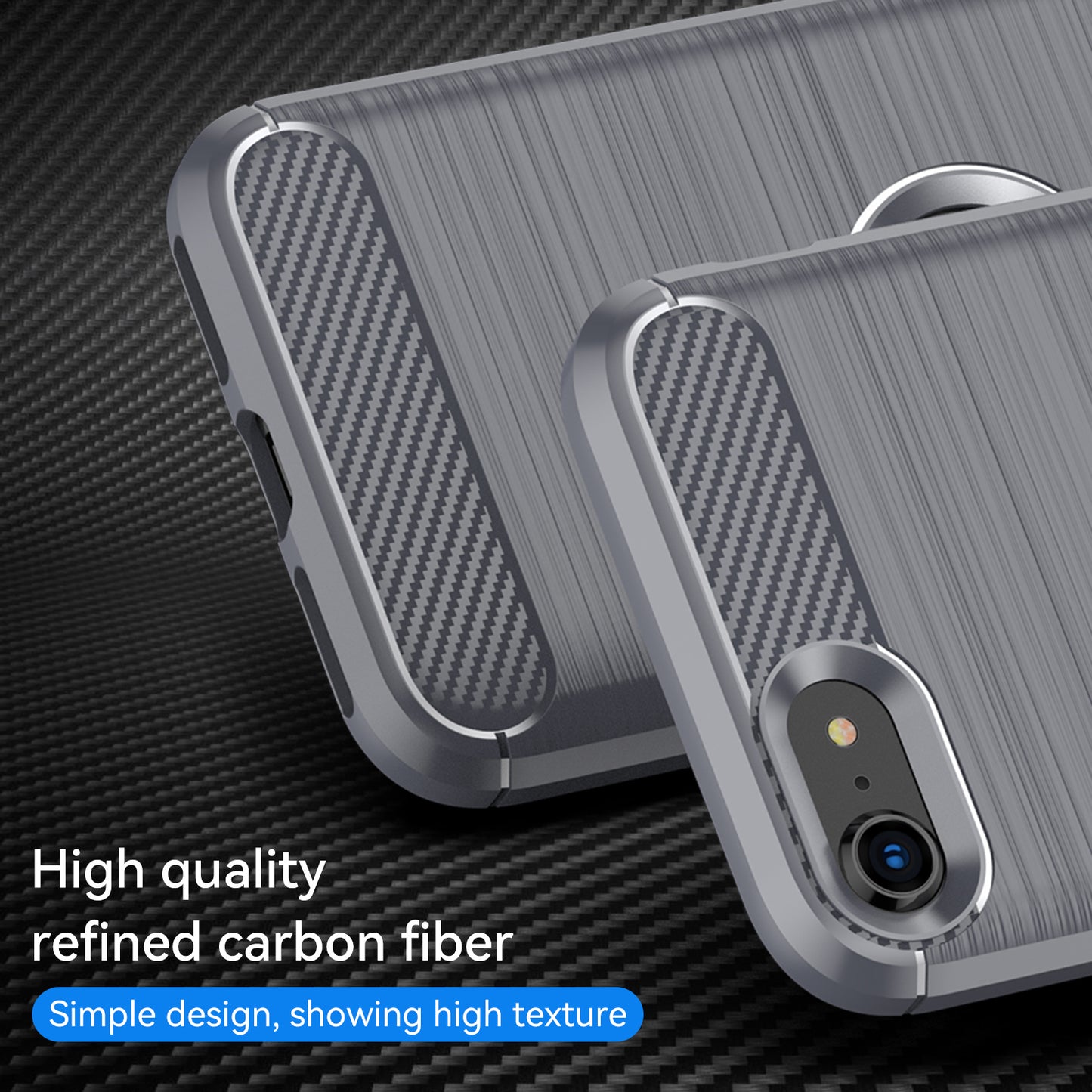 For iPhone SE 2022/SE 2020 Carbon Fiber Texture Brushed Surface 1.8mm TPU Phone Case Shell