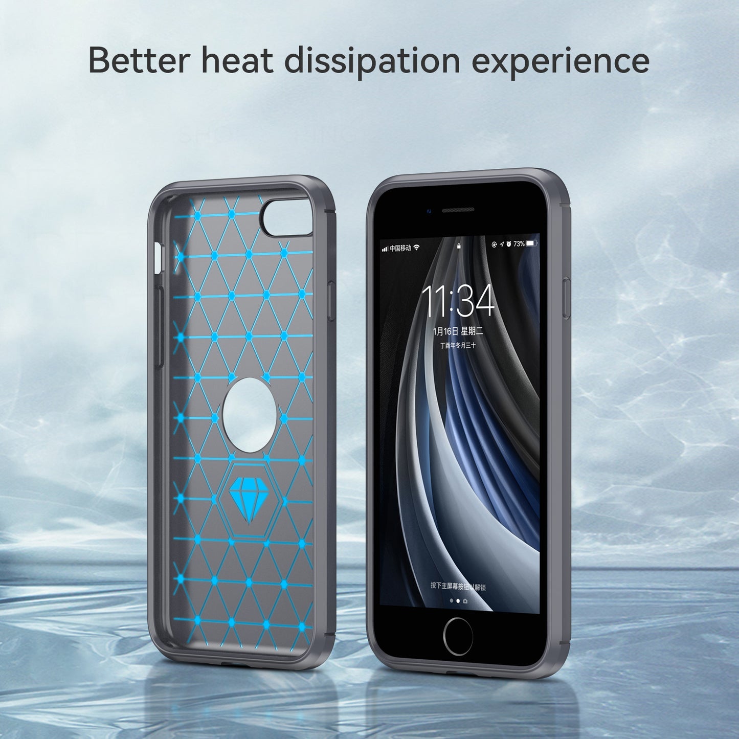 For iPhone SE 2022/SE 2020 Carbon Fiber Texture Brushed Surface 1.8mm TPU Phone Case Shell