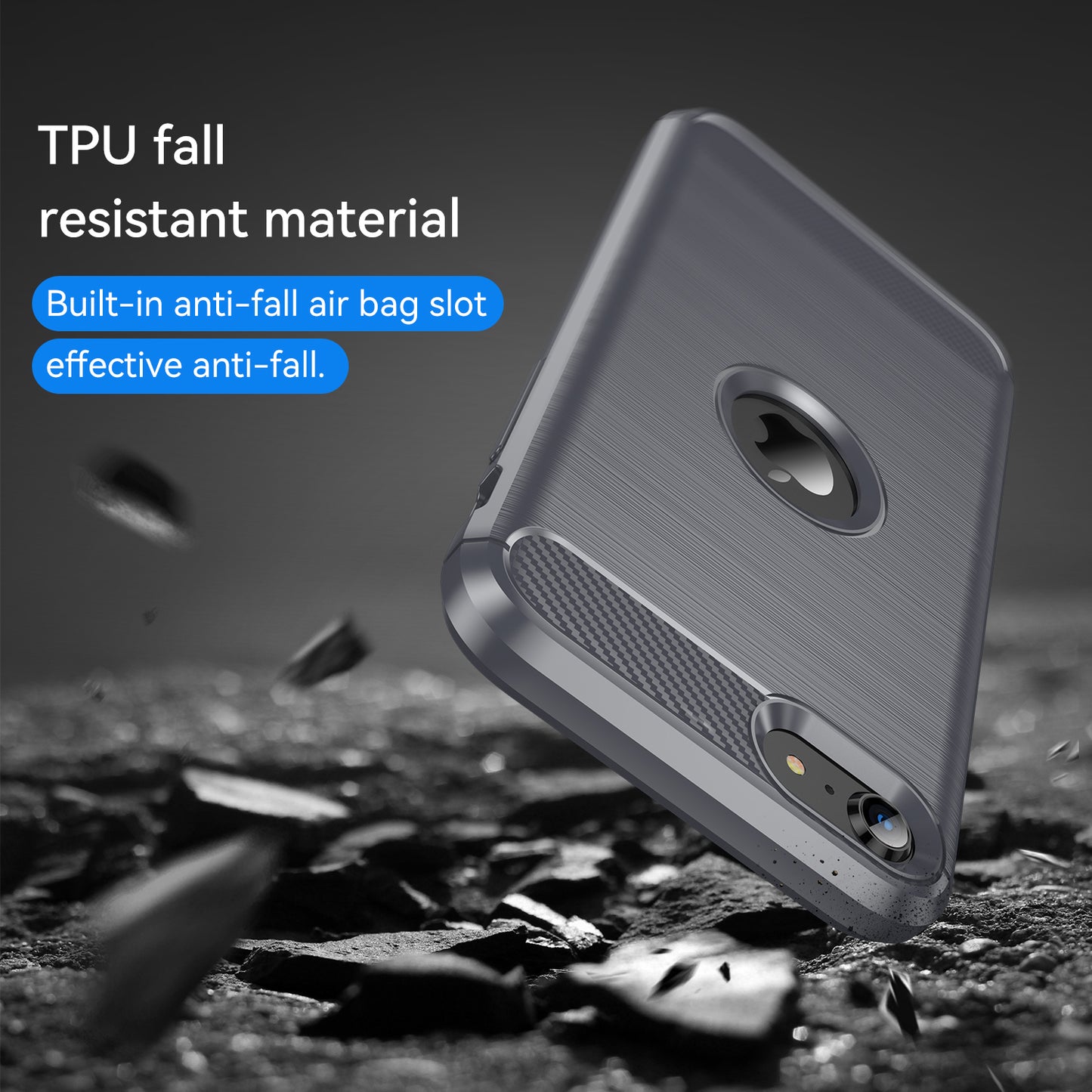 For iPhone SE 2022/SE 2020 Carbon Fiber Texture Brushed Surface 1.8mm TPU Phone Case Shell