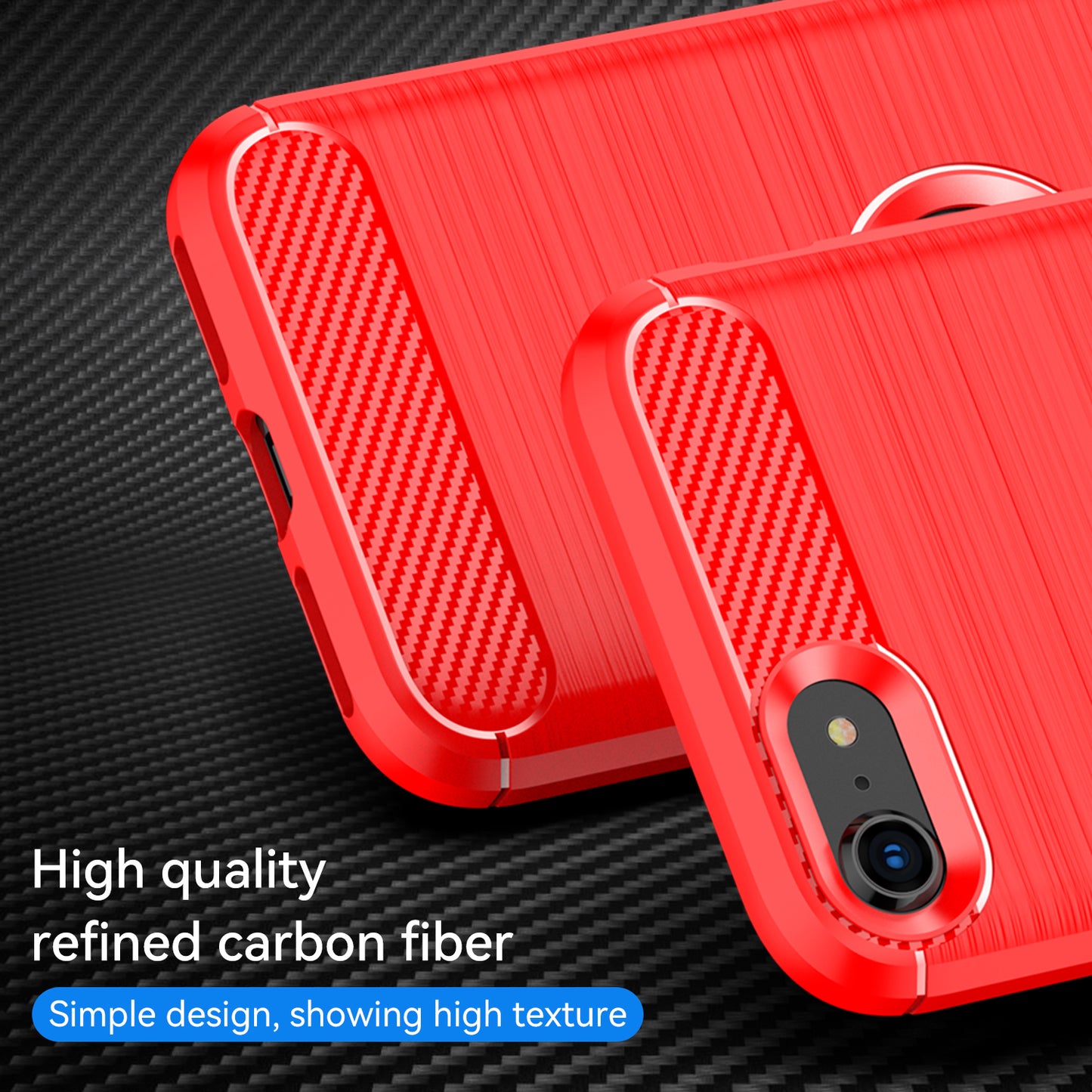 For iPhone SE 2022/SE 2020 Carbon Fiber Texture Brushed Surface 1.8mm TPU Phone Case Shell