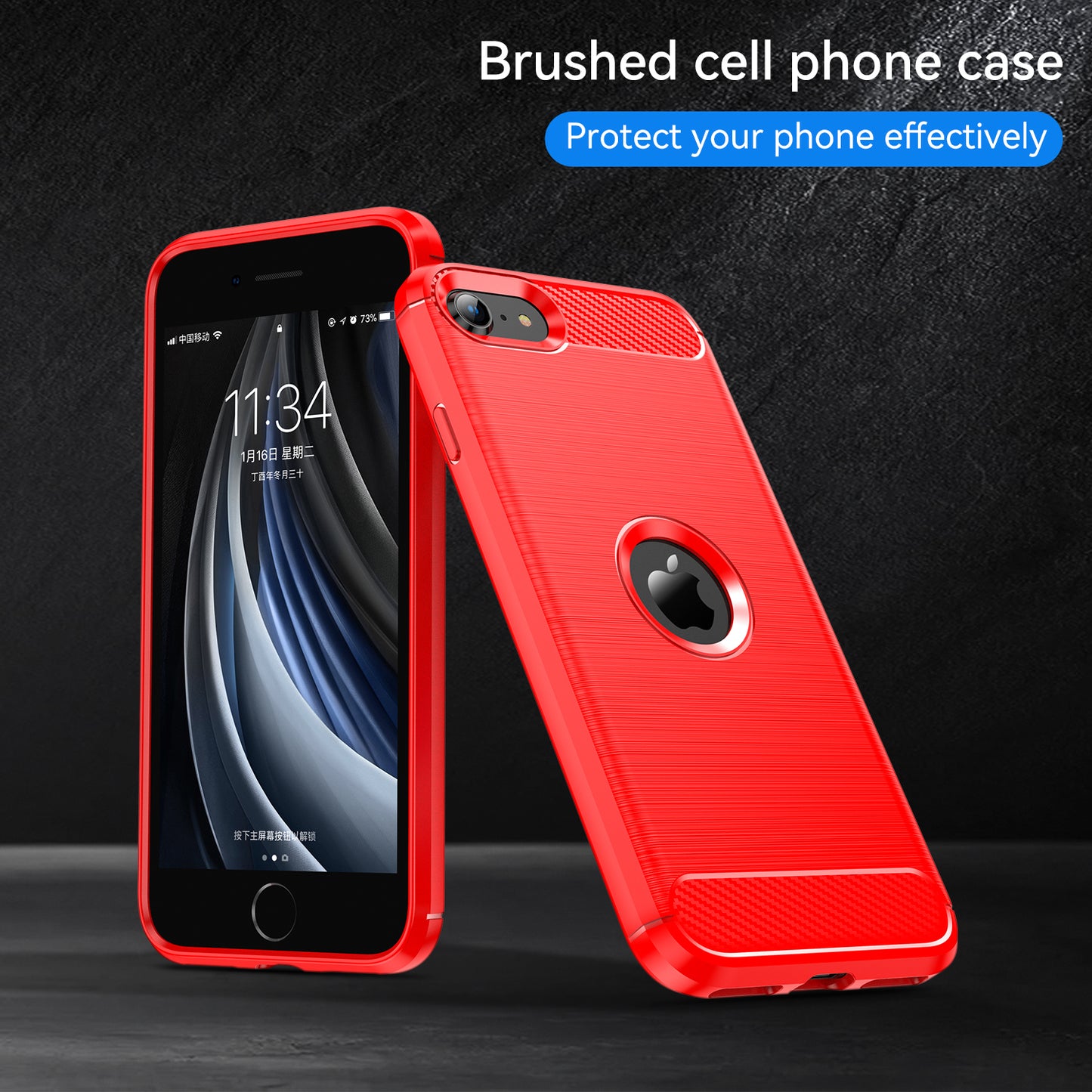 For iPhone SE 2022/SE 2020 Carbon Fiber Texture Brushed Surface 1.8mm TPU Phone Case Shell