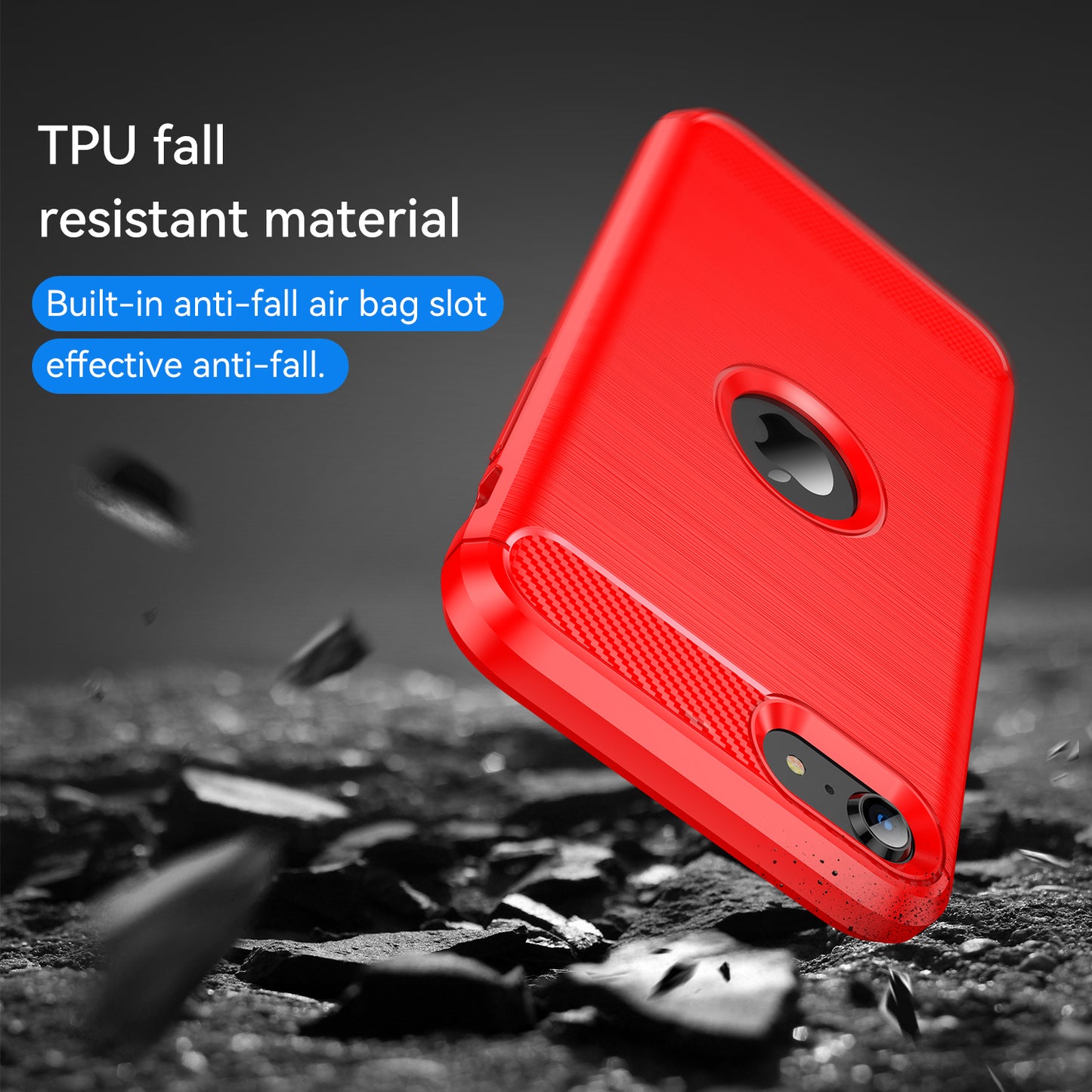 For iPhone SE 2022/SE 2020 Carbon Fiber Texture Brushed Surface 1.8mm TPU Phone Case Shell