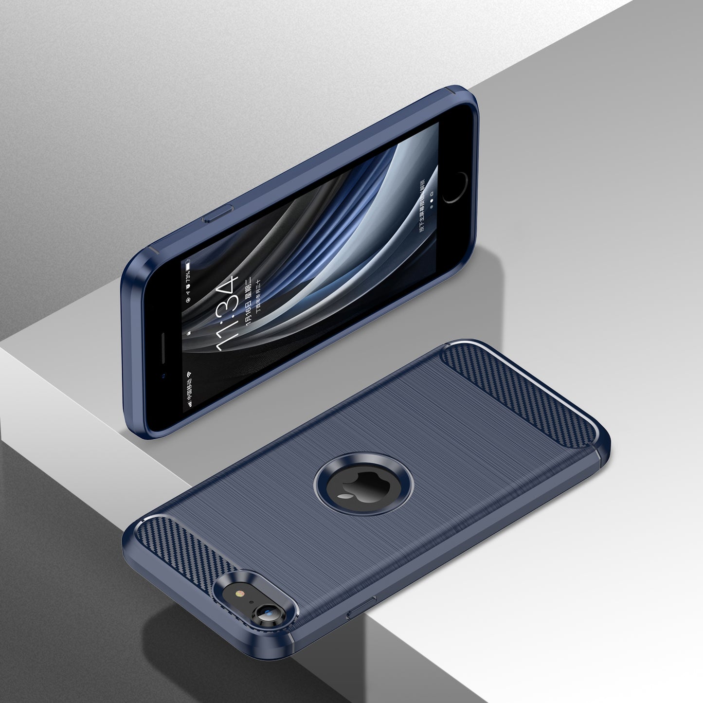 For iPhone SE 2022/SE 2020 Carbon Fiber Texture Brushed Surface 1.8mm TPU Phone Case Shell