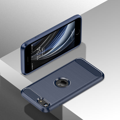 For iPhone SE 2022/SE 2020 Carbon Fiber Texture Brushed Surface 1.8mm TPU Phone Case Shell