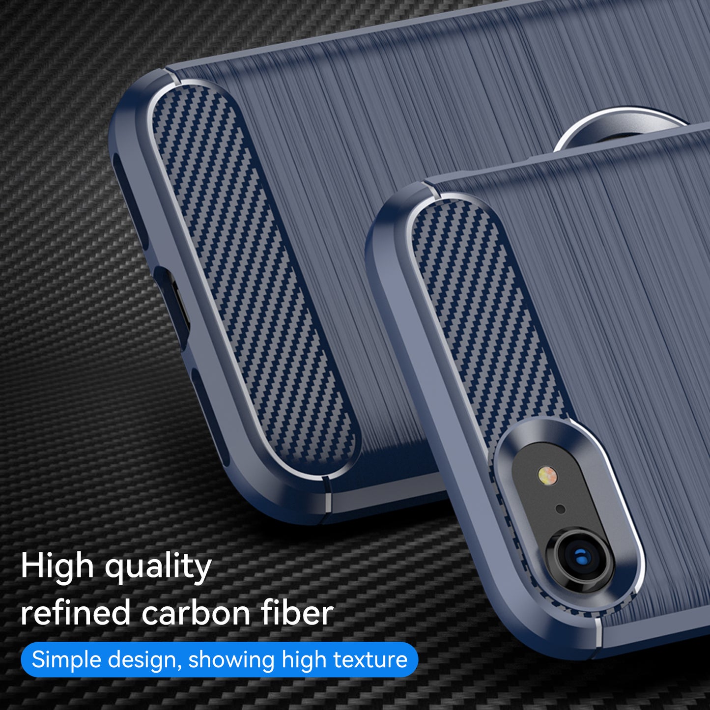 For iPhone SE 2022/SE 2020 Carbon Fiber Texture Brushed Surface 1.8mm TPU Phone Case Shell
