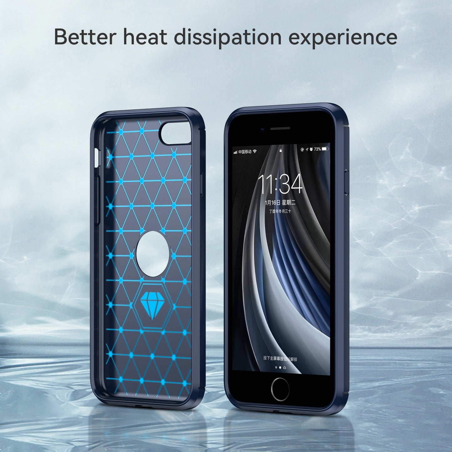 For iPhone SE 2022/SE 2020 Carbon Fiber Texture Brushed Surface 1.8mm TPU Phone Case Shell
