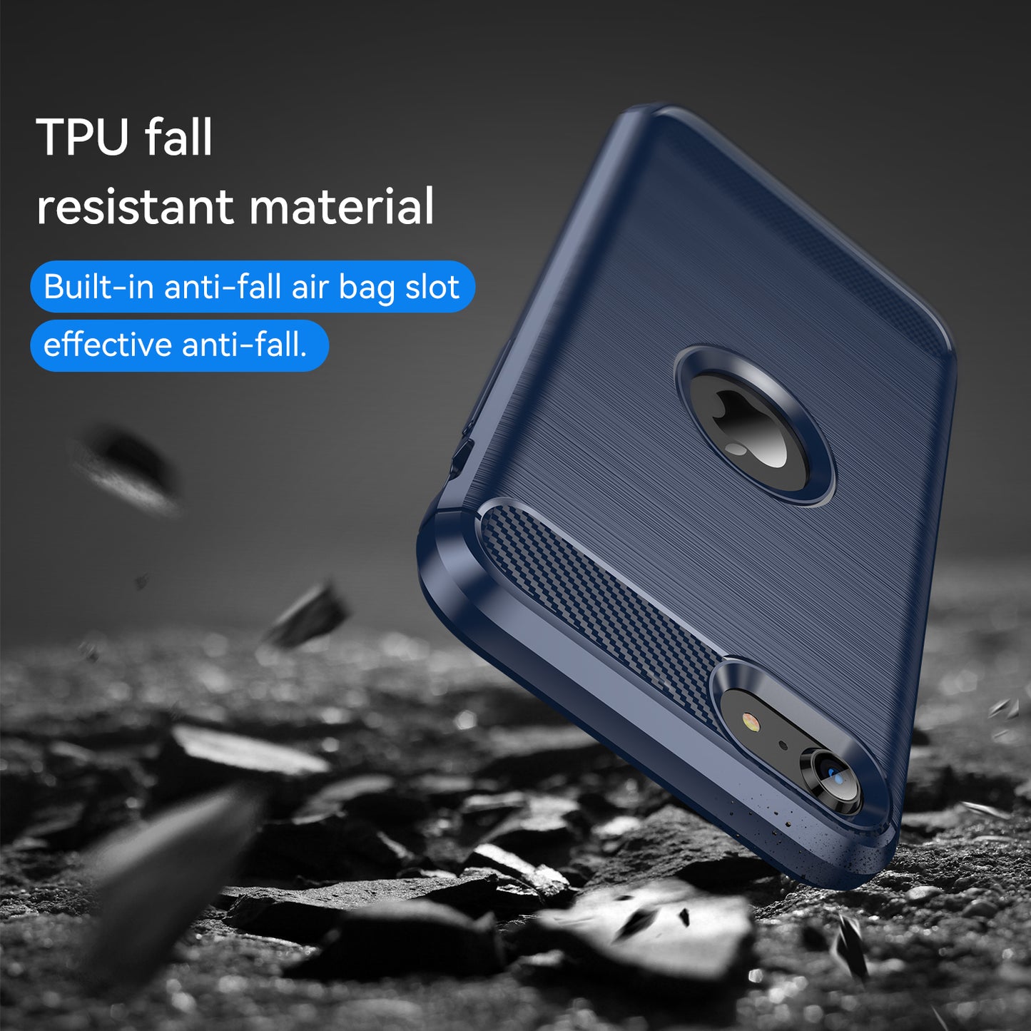 For iPhone SE 2022/SE 2020 Carbon Fiber Texture Brushed Surface 1.8mm TPU Phone Case Shell