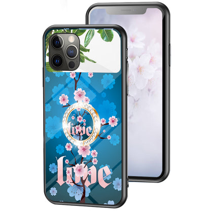 Magic Mirror Series for iPhone 13 Pro 6.1 inch Flower Pattern Phone Case Tempered Glass + PC + TPU Cover with Mirror and Ring Kickstand