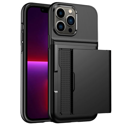 For iPhone 13 Pro 6.1 inch Soft TPU + Hard PC Phone Case Card Holder Back Protector Cover