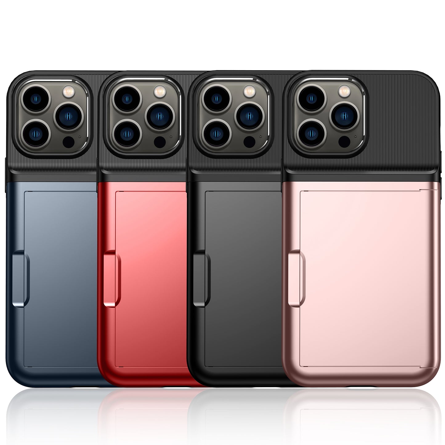 For iPhone 13 Pro 6.1 inch Soft TPU + Hard PC Phone Case Card Holder Back Protector Cover