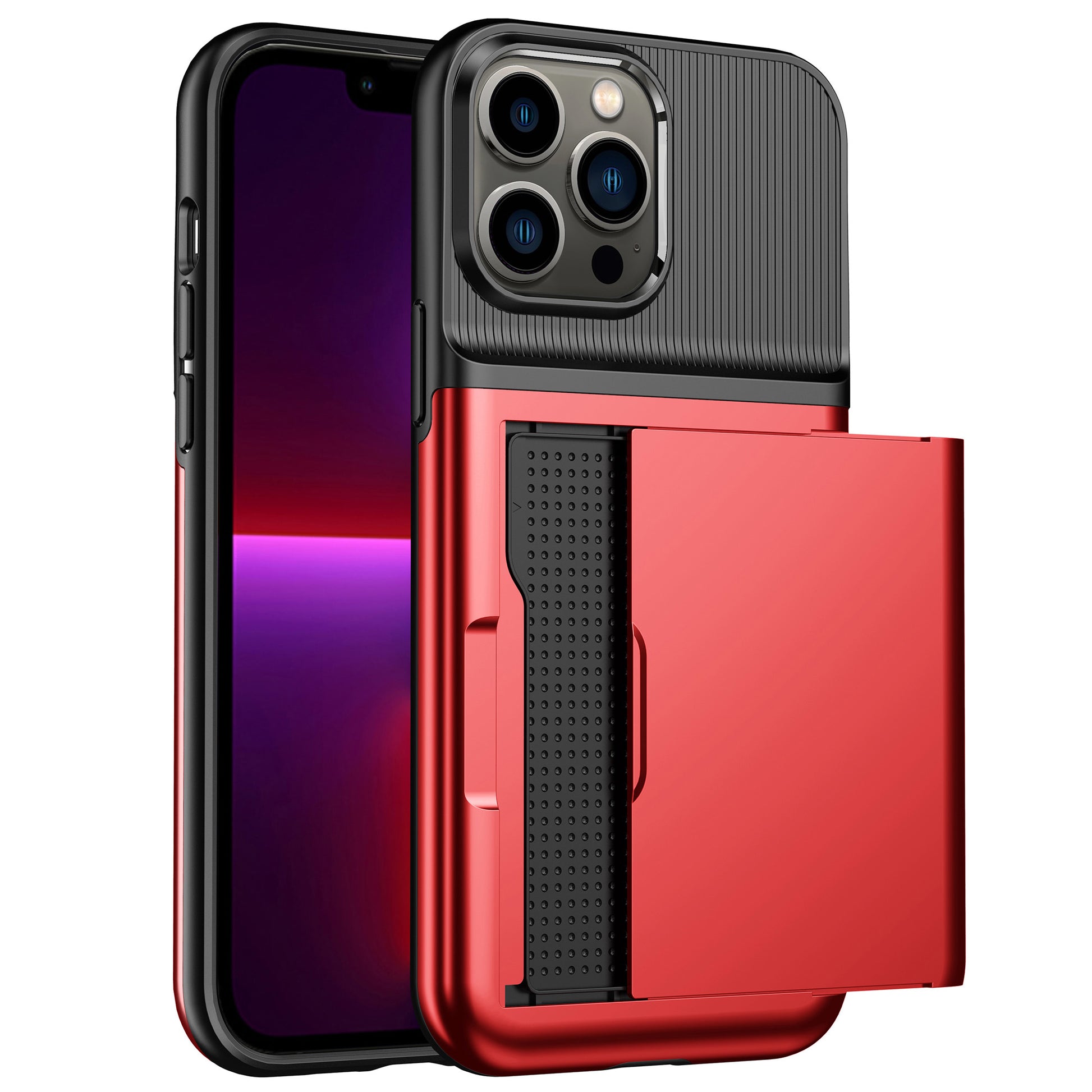 For iPhone 13 Pro 6.1 inch Soft TPU + Hard PC Phone Case Card Holder Back Protector Cover