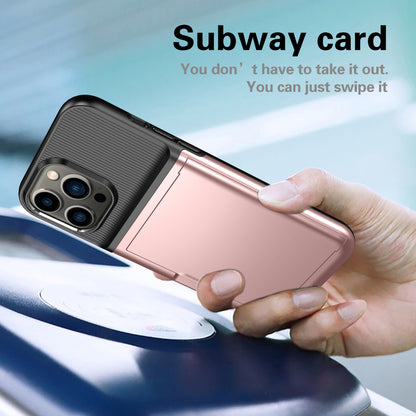 For iPhone 13 Pro 6.1 inch Soft TPU + Hard PC Phone Case Card Holder Back Protector Cover