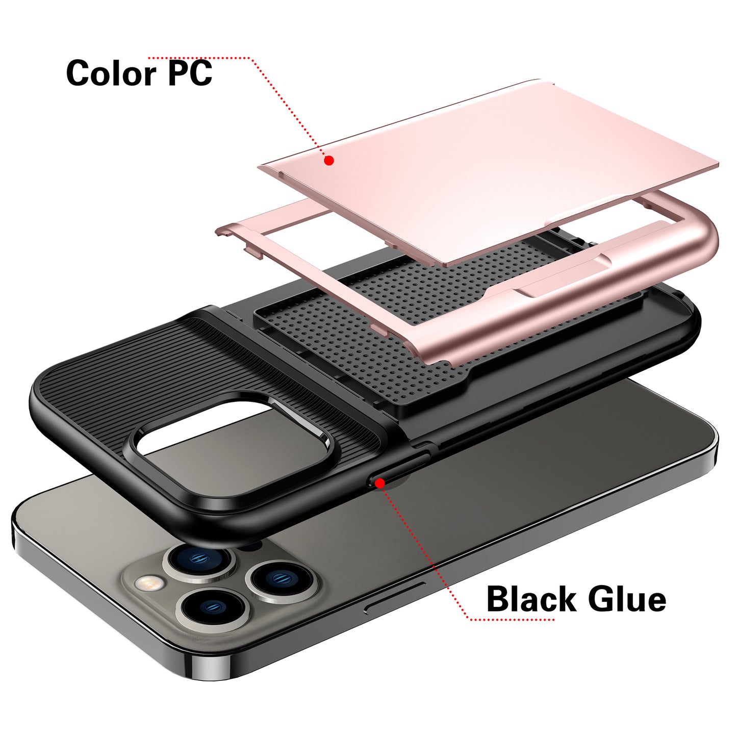 For iPhone 13 Pro 6.1 inch Soft TPU + Hard PC Phone Case Card Holder Back Protector Cover