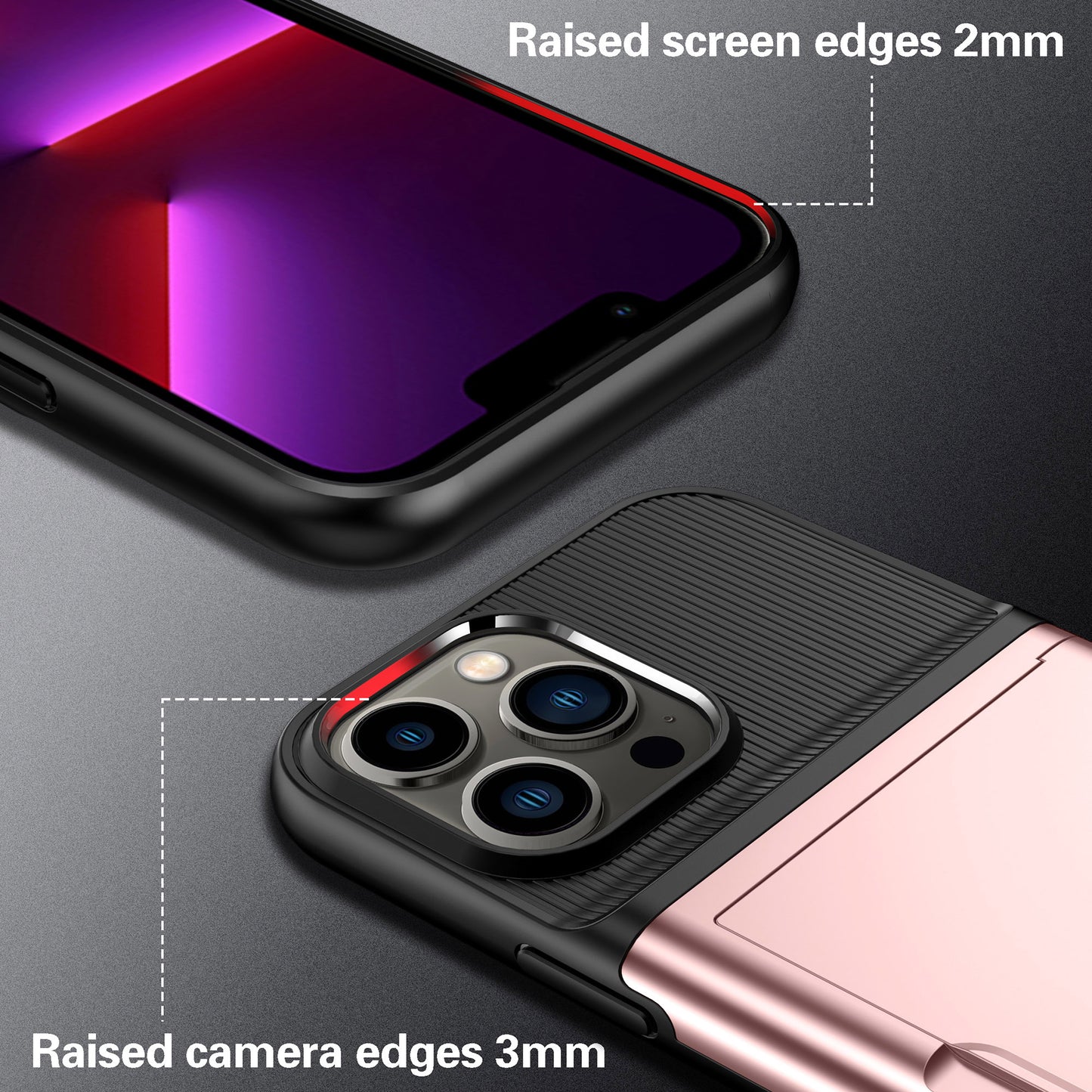 For iPhone 13 Pro 6.1 inch Soft TPU + Hard PC Phone Case Card Holder Back Protector Cover