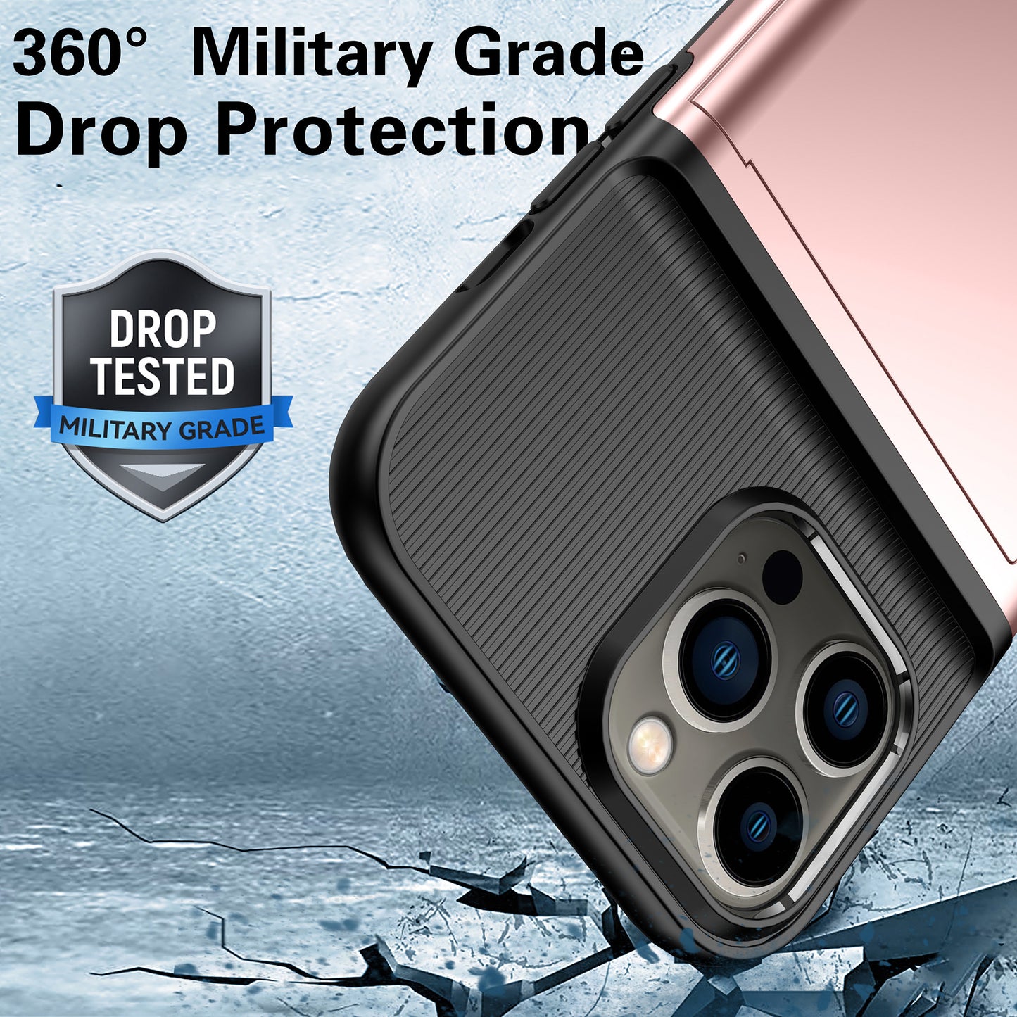 For iPhone 13 Pro 6.1 inch Soft TPU + Hard PC Phone Case Card Holder Back Protector Cover