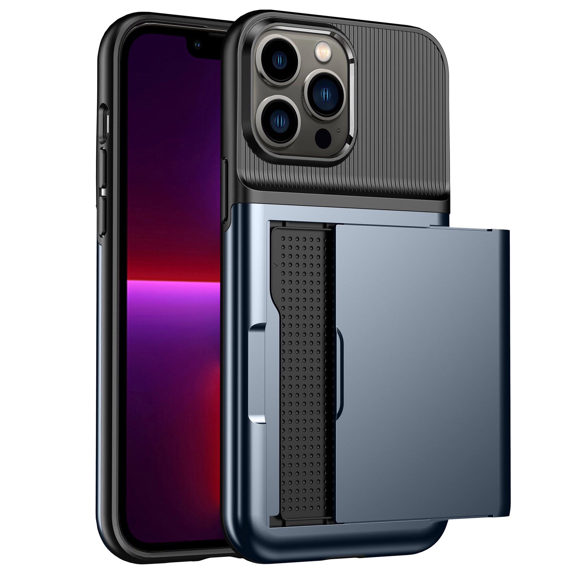 For iPhone 13 Pro 6.1 inch Soft TPU + Hard PC Phone Case Card Holder Back Protector Cover