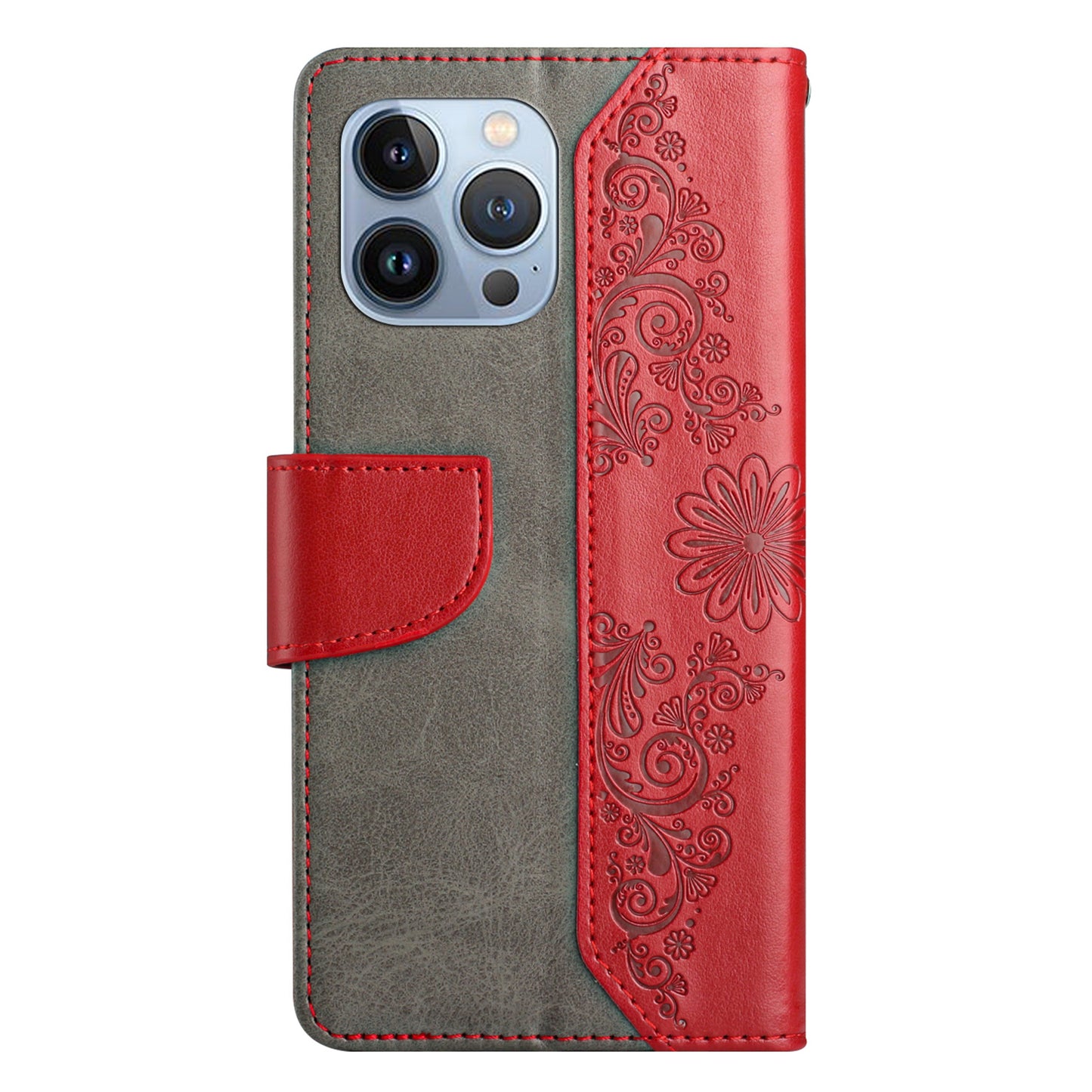 PU Leather Imprinting Butterfly Flower Case for iPhone 13 Pro 6.1 inch, Wallet Cover Foldable Stand Shell