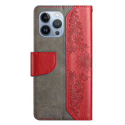 PU Leather Imprinting Butterfly Flower Case for iPhone 13 Pro 6.1 inch, Wallet Cover Foldable Stand Shell