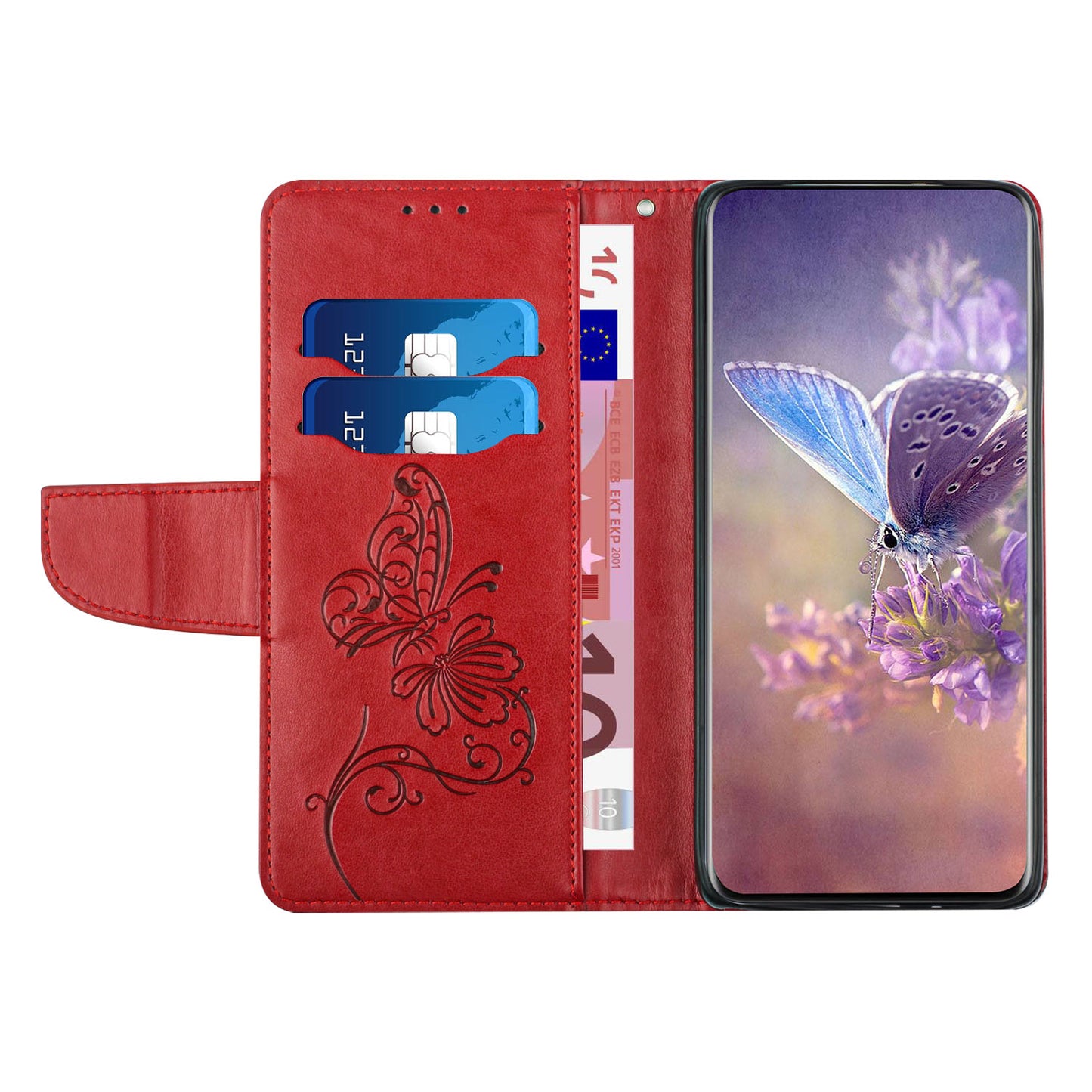 PU Leather Imprinting Butterfly Flower Case for iPhone 13 Pro 6.1 inch, Wallet Cover Foldable Stand Shell