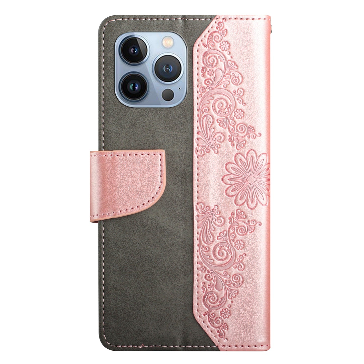 PU Leather Imprinting Butterfly Flower Case for iPhone 13 Pro 6.1 inch, Wallet Cover Foldable Stand Shell