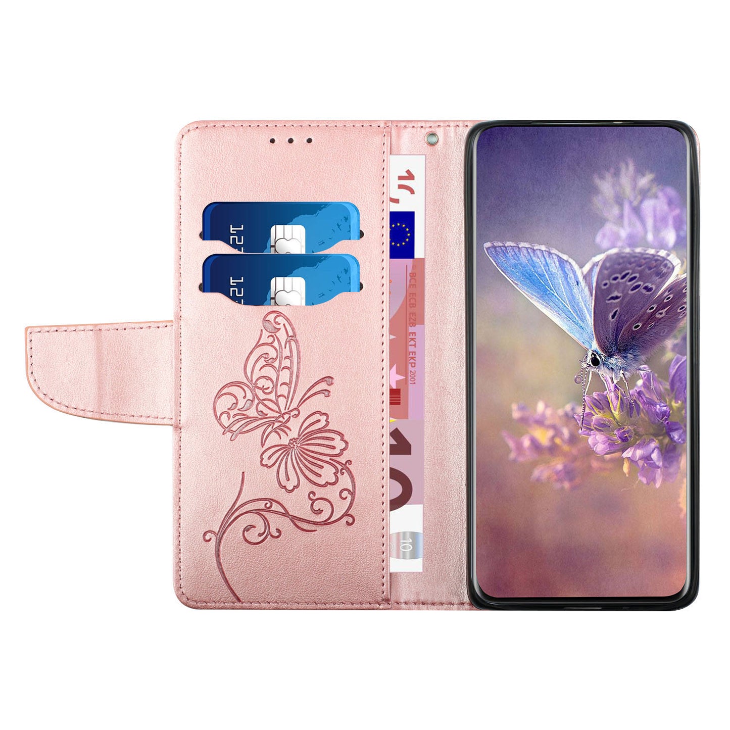 PU Leather Imprinting Butterfly Flower Case for iPhone 13 Pro 6.1 inch, Wallet Cover Foldable Stand Shell
