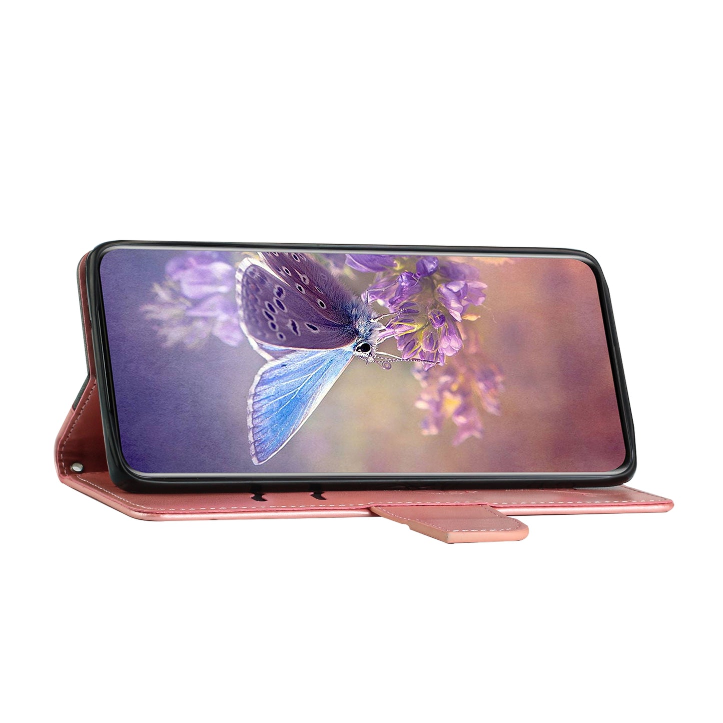 PU Leather Imprinting Butterfly Flower Case for iPhone 13 Pro 6.1 inch, Wallet Cover Foldable Stand Shell