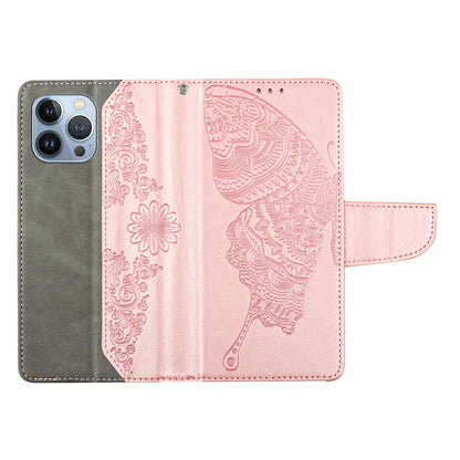 PU Leather Imprinting Butterfly Flower Case for iPhone 13 Pro 6.1 inch, Wallet Cover Foldable Stand Shell