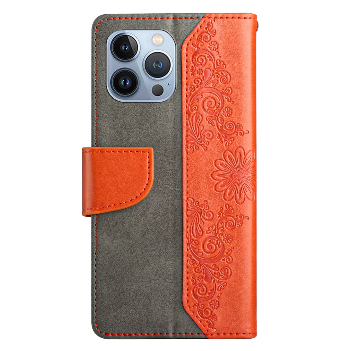 PU Leather Imprinting Butterfly Flower Case for iPhone 13 Pro 6.1 inch, Wallet Cover Foldable Stand Shell