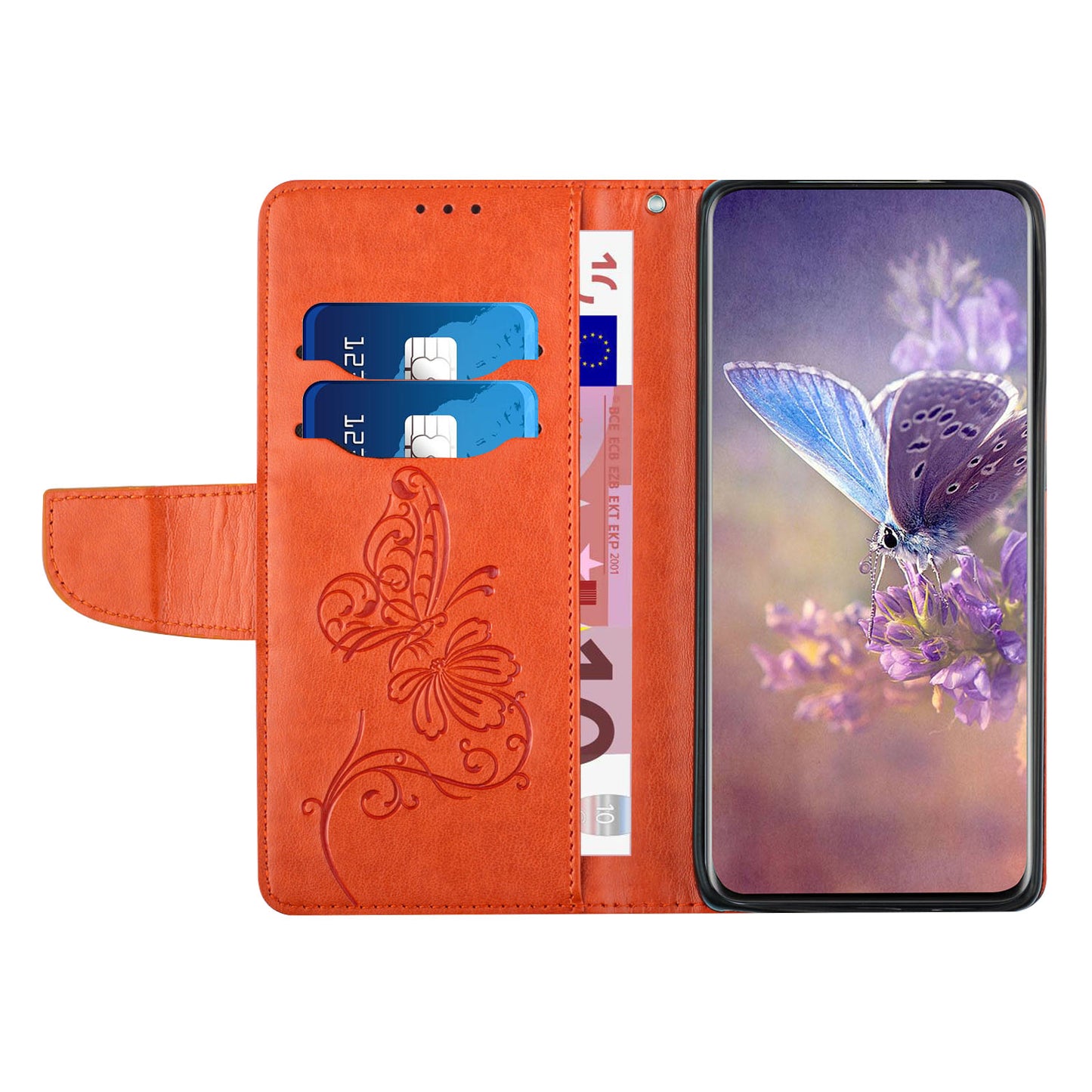 PU Leather Imprinting Butterfly Flower Case for iPhone 13 Pro 6.1 inch, Wallet Cover Foldable Stand Shell