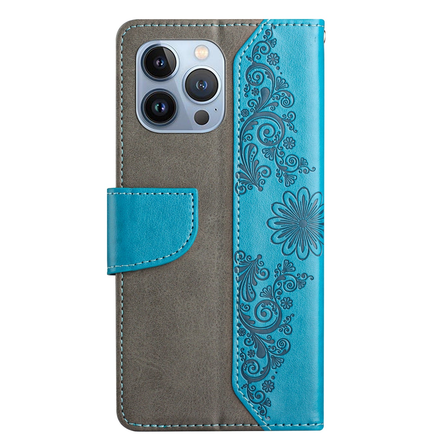 PU Leather Imprinting Butterfly Flower Case for iPhone 13 Pro 6.1 inch, Wallet Cover Foldable Stand Shell
