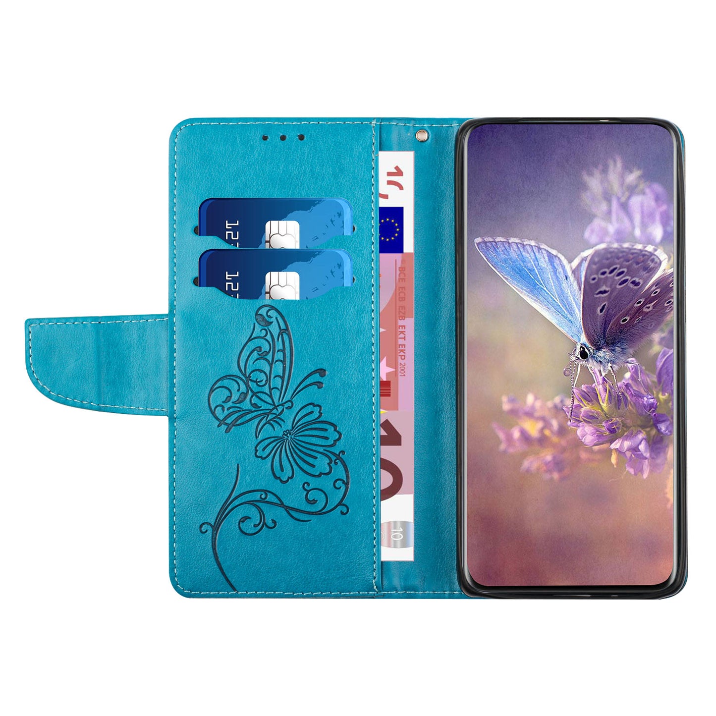 PU Leather Imprinting Butterfly Flower Case for iPhone 13 Pro 6.1 inch, Wallet Cover Foldable Stand Shell