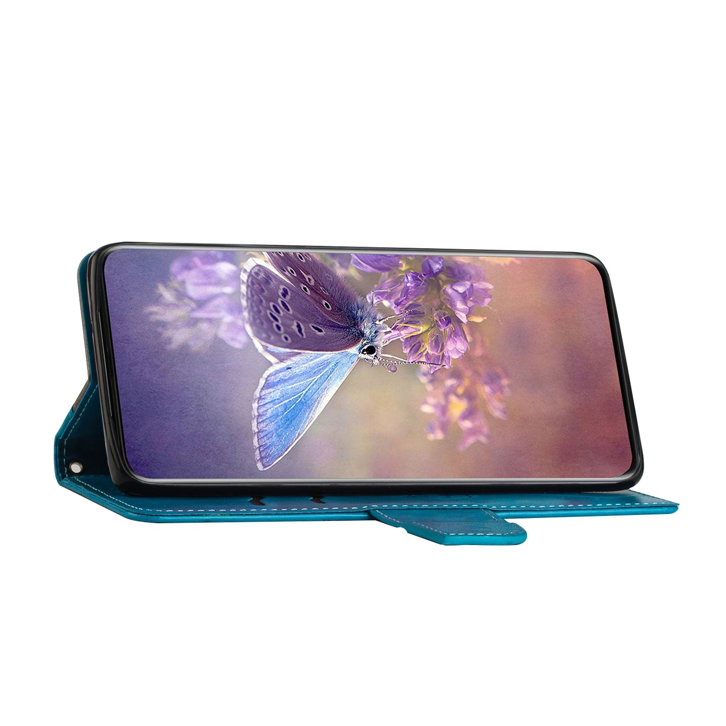PU Leather Imprinting Butterfly Flower Case for iPhone 13 Pro 6.1 inch, Wallet Cover Foldable Stand Shell