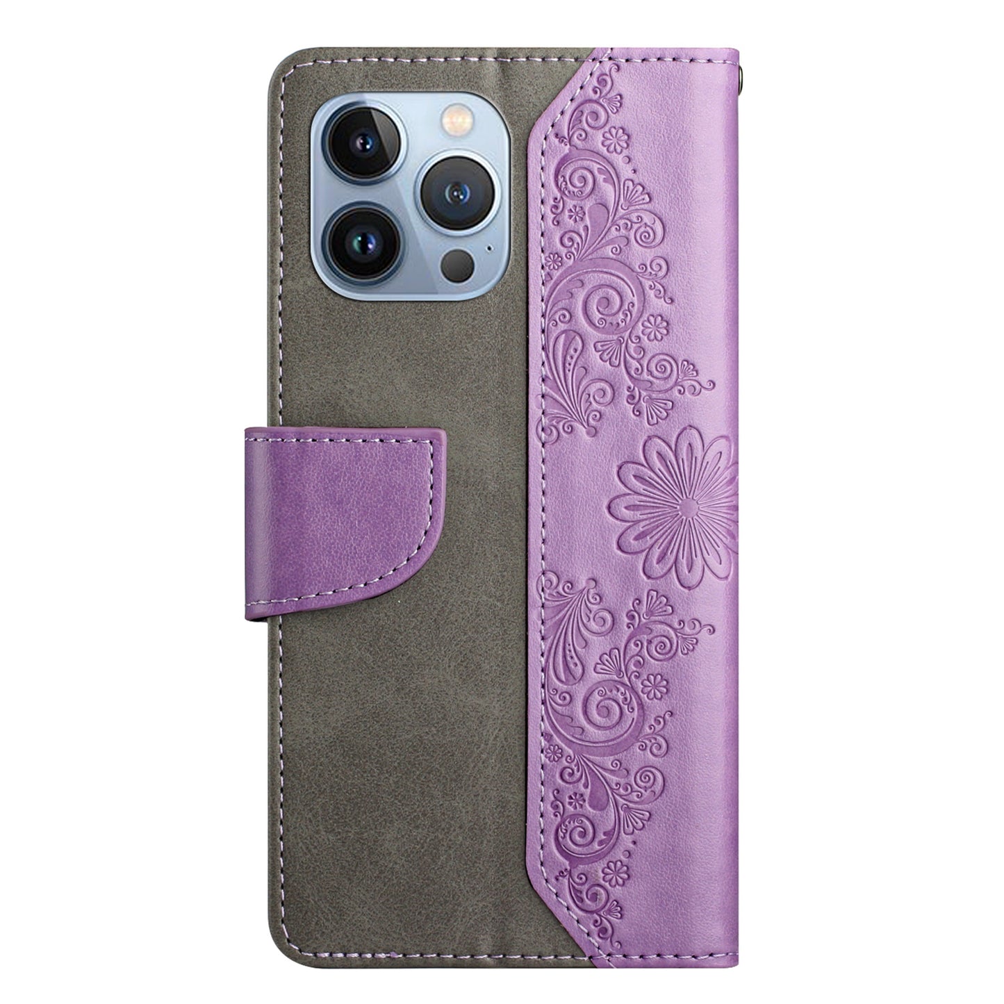 PU Leather Imprinting Butterfly Flower Case for iPhone 13 Pro 6.1 inch, Wallet Cover Foldable Stand Shell