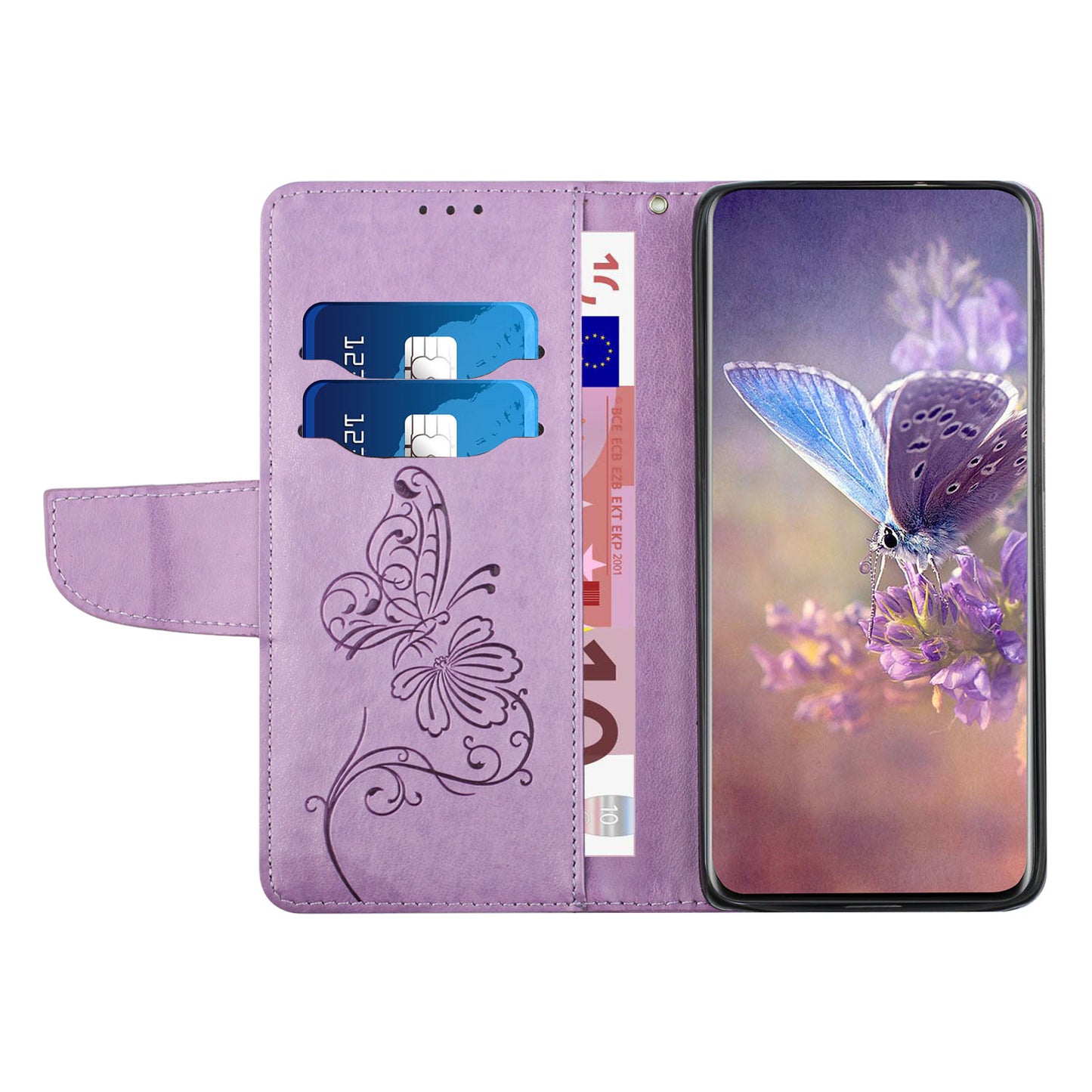PU Leather Imprinting Butterfly Flower Case for iPhone 13 Pro 6.1 inch, Wallet Cover Foldable Stand Shell