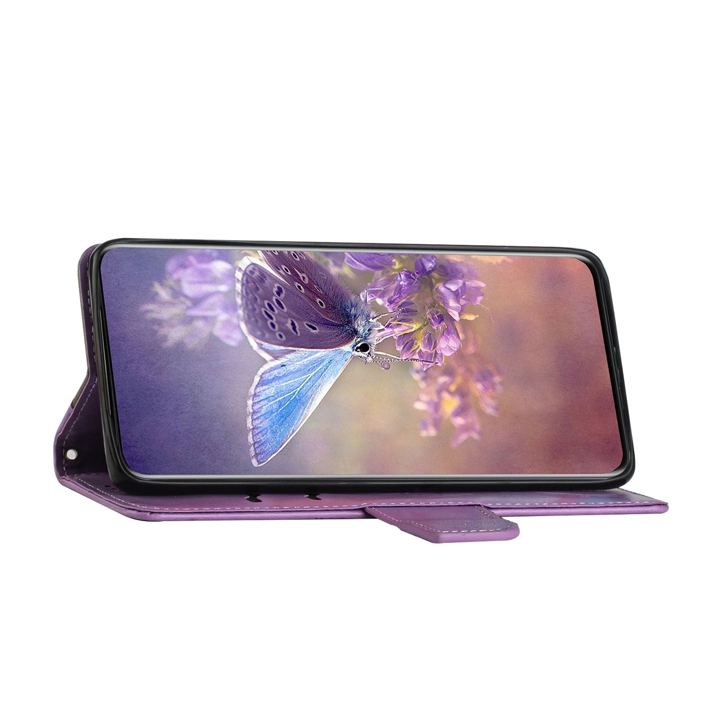 PU Leather Imprinting Butterfly Flower Case for iPhone 13 Pro 6.1 inch, Wallet Cover Foldable Stand Shell