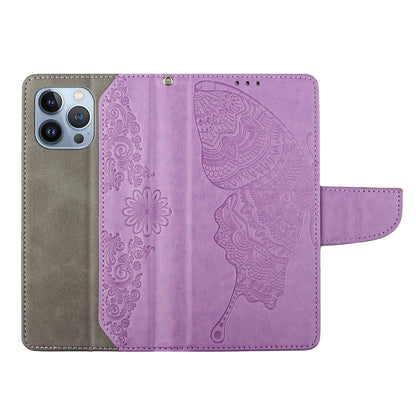 PU Leather Imprinting Butterfly Flower Case for iPhone 13 Pro 6.1 inch, Wallet Cover Foldable Stand Shell
