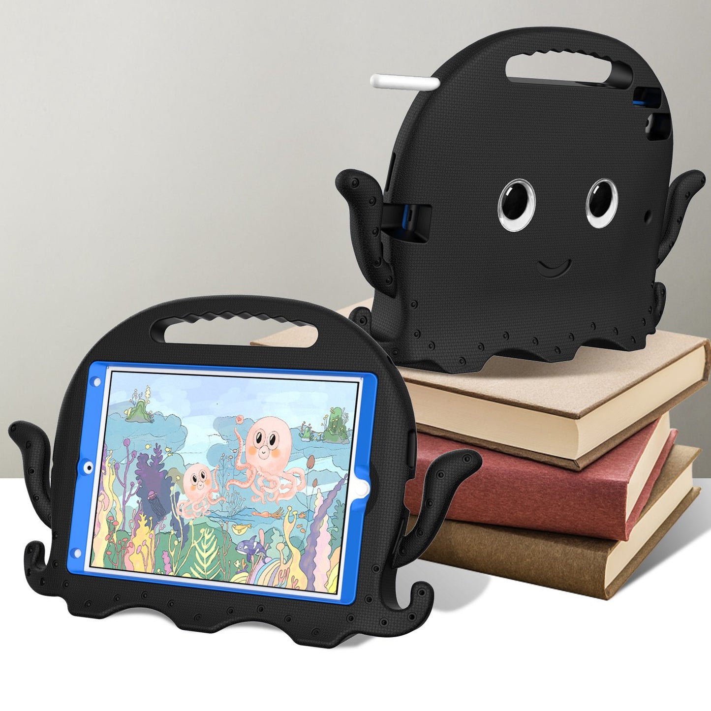 For iPad Pro 10.5-inch (2017)/iPad Air 10.5 inch (2019)/iPad 10.2 (2020)/(2019)/(2021) Cute Octopus Pen Slot Design EVA Case Impact-resistant Tablet Cover with Handle and Shoulder Strap