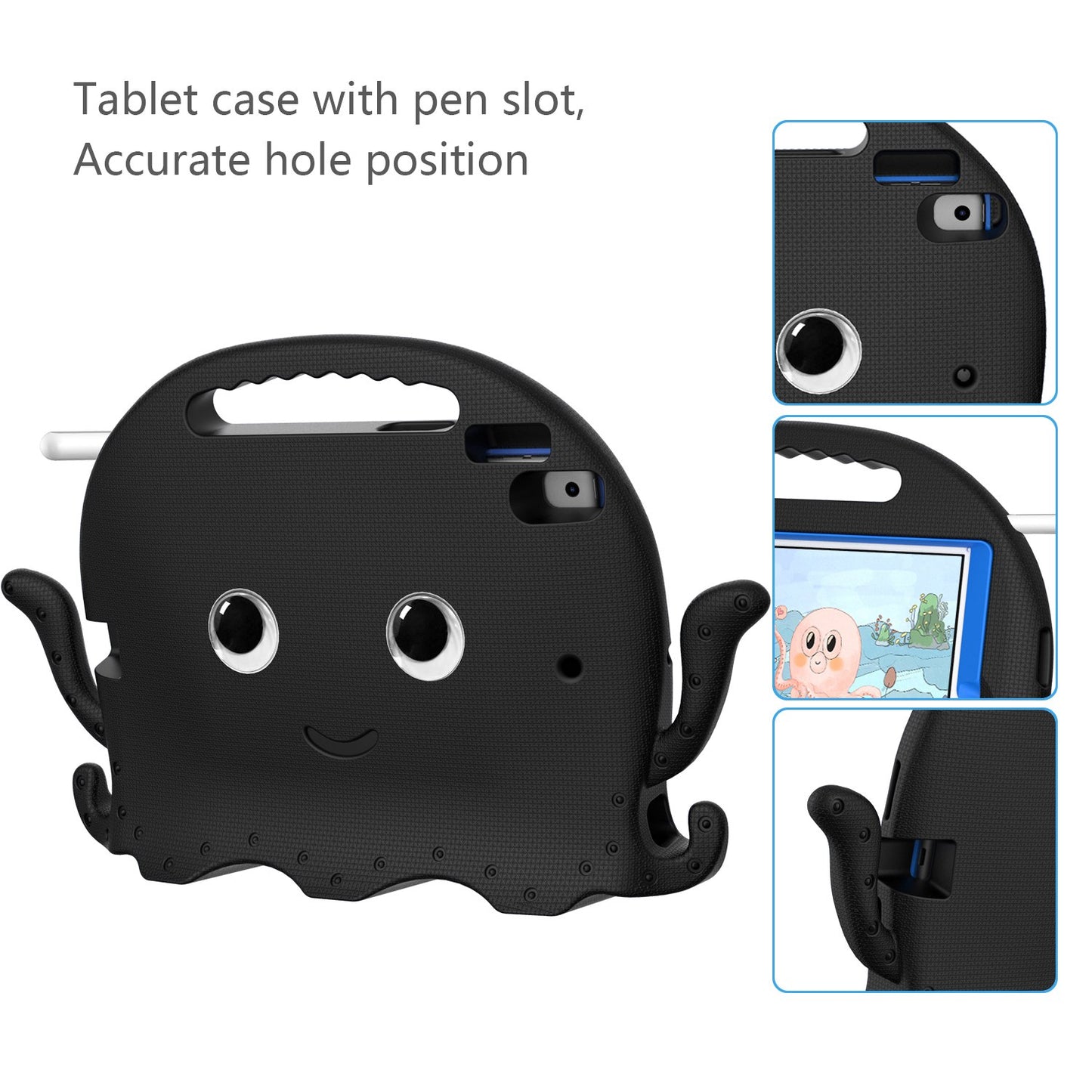 For iPad Pro 10.5-inch (2017)/iPad Air 10.5 inch (2019)/iPad 10.2 (2020)/(2019)/(2021) Cute Octopus Pen Slot Design EVA Case Impact-resistant Tablet Cover with Handle and Shoulder Strap