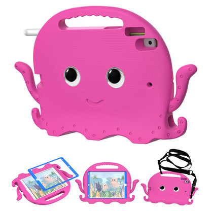 For iPad Pro 10.5-inch (2017)/iPad Air 10.5 inch (2019)/iPad 10.2 (2020)/(2019)/(2021) Cute Octopus Pen Slot Design EVA Case Impact-resistant Tablet Cover with Handle and Shoulder Strap