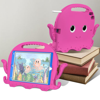 For iPad Pro 10.5-inch (2017)/iPad Air 10.5 inch (2019)/iPad 10.2 (2020)/(2019)/(2021) Cute Octopus Pen Slot Design EVA Case Impact-resistant Tablet Cover with Handle and Shoulder Strap
