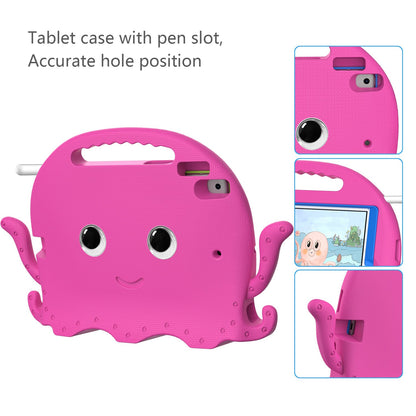 For iPad Pro 10.5-inch (2017)/iPad Air 10.5 inch (2019)/iPad 10.2 (2020)/(2019)/(2021) Cute Octopus Pen Slot Design EVA Case Impact-resistant Tablet Cover with Handle and Shoulder Strap