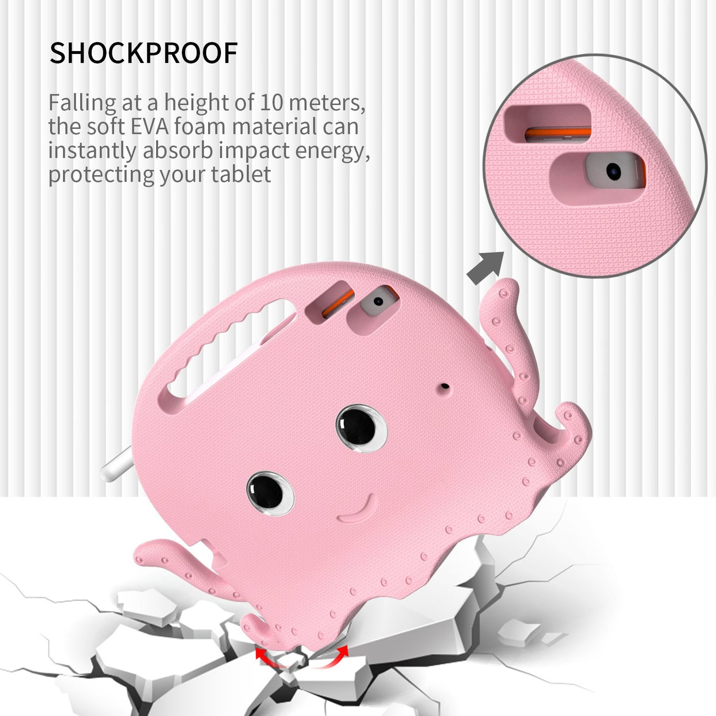 For iPad Pro 10.5-inch (2017)/iPad Air 10.5 inch (2019)/iPad 10.2 (2020)/(2019)/(2021) Cute Octopus Pen Slot Design EVA Case Impact-resistant Tablet Cover with Handle and Shoulder Strap